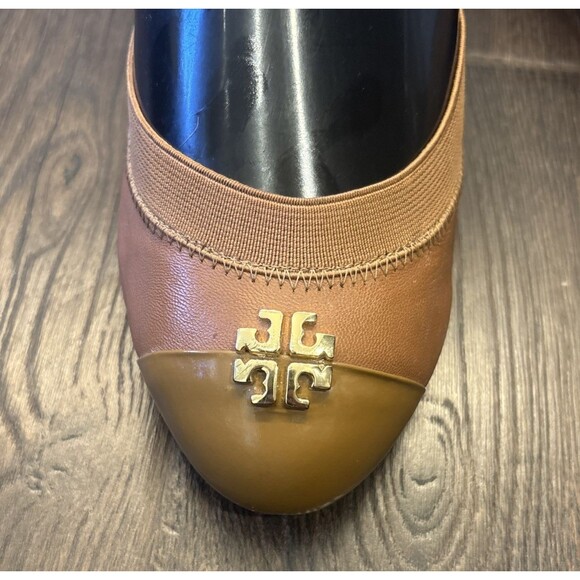 Tory Burch Jolie Tan Beige Leather Patent Cap Toe Ballet Flats Womens Size 11 M - Picture 2 of 8